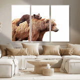 76943-MGV-CV-36X24-Mom Bear Wall Art Canvas Print, Framed Bear Photography Art Picture Print, Rustic Bear and Cub Perfect Rustic Farmhouse Decor