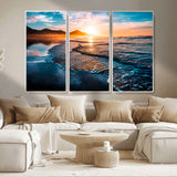 26494-MGV-CV-36X24-Ocean Sunset Wall Art – Scenic Beach Canvas Print with Waves and Mountains, Coastal Seascape Photography for Living Room, Bedroom