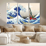 19450-MGV-CV-36X24-Great Wave Adventure Wall Art – Japanese Style Ocean Canvas Print, Fantasy Sailing Decor for Living Room, Bedroom or Office
