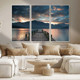 20442-MGV-CV-36X24-Lakeside Sunset Dock Wall Art – Peaceful Mountain Lake Canvas Print, Serene Nature Landscape Decor for Living Room, Bedroom or
