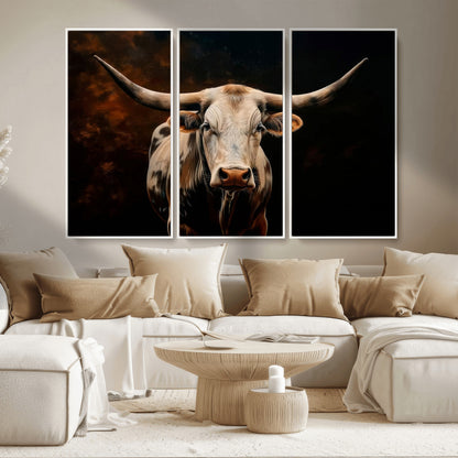70522-MGV-CV-36X24-Longhorn Bull Wall Art – Striking Canvas Print of Majestic Bull, Premium Animal Decor for Home, Office, Man Cave, or Living Room