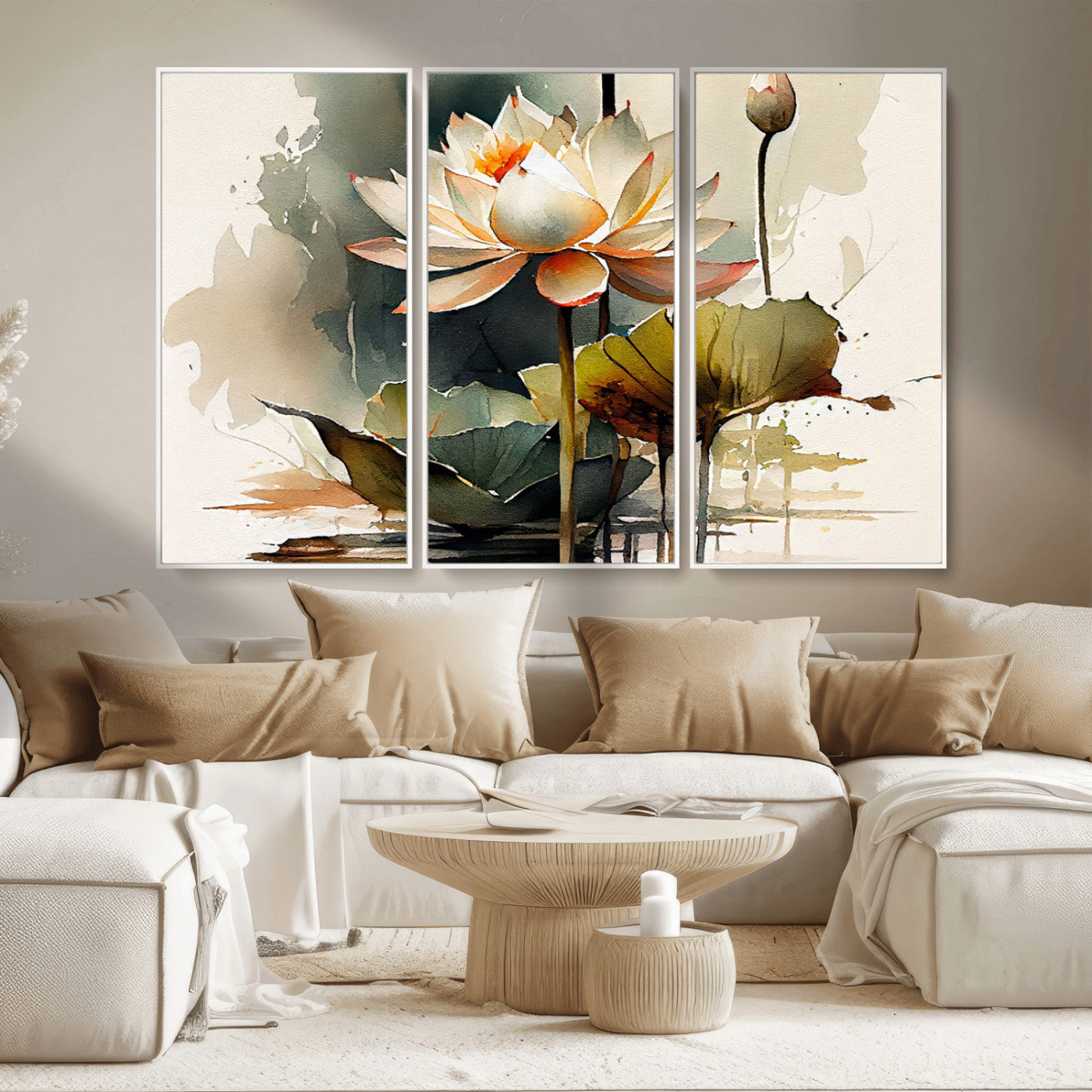 62531-MGV-CV-36X24-Lotus Flower Wall Art – Watercolor Botanical Canvas Print, Tranquil Nature Artwork for Living Room, Bedroom or Meditation Space