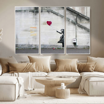 50559-MGV-CV-36X24-Banksy Girl with Balloon Wall Art – Famous Street Graffiti Canvas Print, Modern Urban Artwork for Living Room, Bedroom or Office