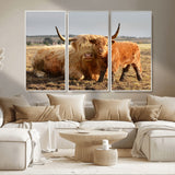 53461-MGV-CV-36X24-Highland Cow Family Wall Art – Rustic Farmhouse Animal Canvas Print, Country Decor for Living Room, Bedroom or Office, Calf and