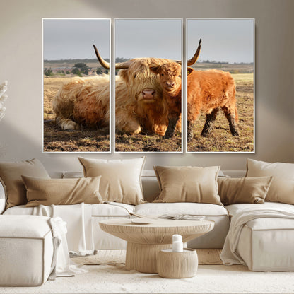 53461-MGV-CV-36X24-Highland Cow Family Wall Art – Rustic Farmhouse Animal Canvas Print, Country Decor for Living Room, Bedroom or Office, Calf and