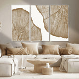 99692-MGV-FC-48X32-3P_White-Tree Ring Linocut Wall Art Canvas Print, Framed Wood Cut Art Picture Print, Tree Rings Perfect Minimalist Rustic Decor Artwork