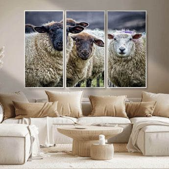 18418-MGV-CV-36X24-Sheep Wall Art Canvas Print, Framed Farmhouse Sheep Art Picture Print, Sheep Herd Perfect Rustic Farmhouse Decor Artwork