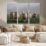 87339-MGV-CV-36X24-Sheep Wall Art – Rustic Farmhouse Canvas Print Flock Standing Misty Field Countryside Photography, Country Animal Decor for Living
