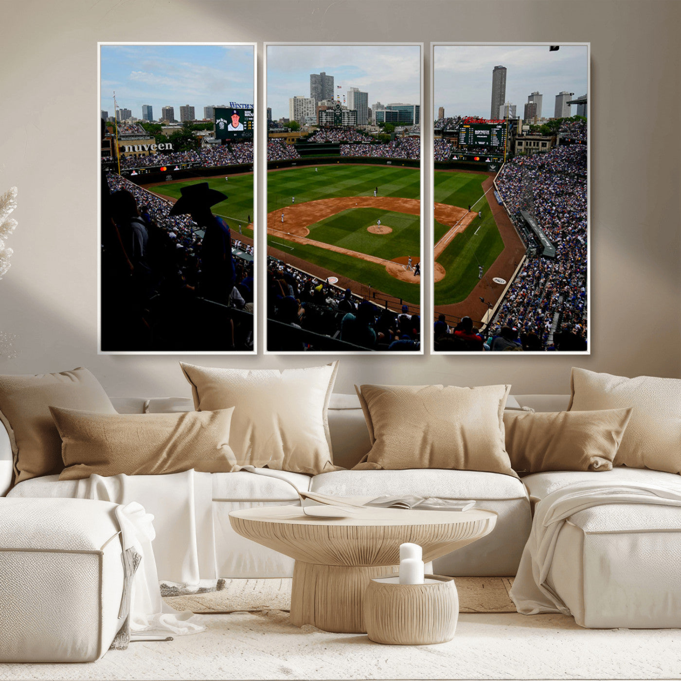 34859-MGV-CV-36X24-Wrigley Field Wall Art Canvas Print, Framed Chicago Cubs Stadium Art Picture Print, Wrigley Stadium Field Perfect Sport Room Decor
