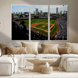 34859-MGV-CV-36X24-Wrigley Field Wall Art Canvas Print, Framed Chicago Cubs Stadium Art Picture Print, Wrigley Stadium Field Perfect Sport Room Decor