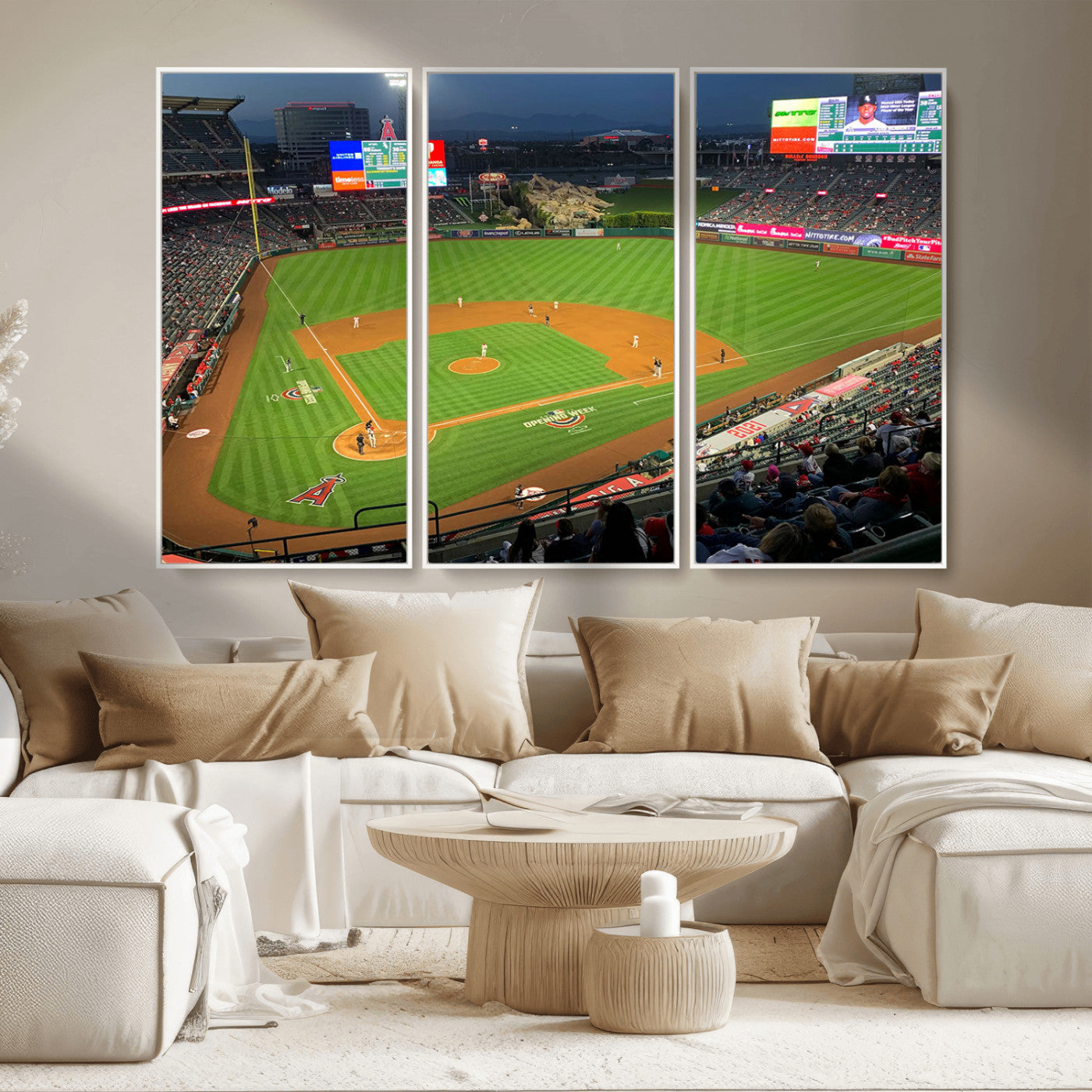 93707-MGV-CV-36X24-Los Angeles Stadium Wall Art Canvas Print, Framed Angel Stadium Field Art Picture Print, Anaheim Stadium Perfect Sports Room Decor