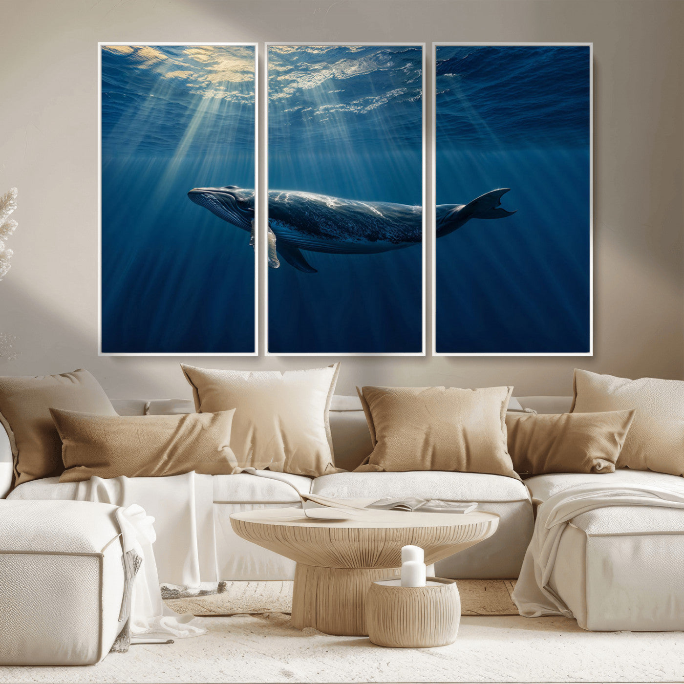 18052-MGV-CV-36X24-Whale Wall Art – Majestic Ocean Canvas Print Marine Life Underwater Sunlight Scene, Nautical Coastal Decor for Living Room,