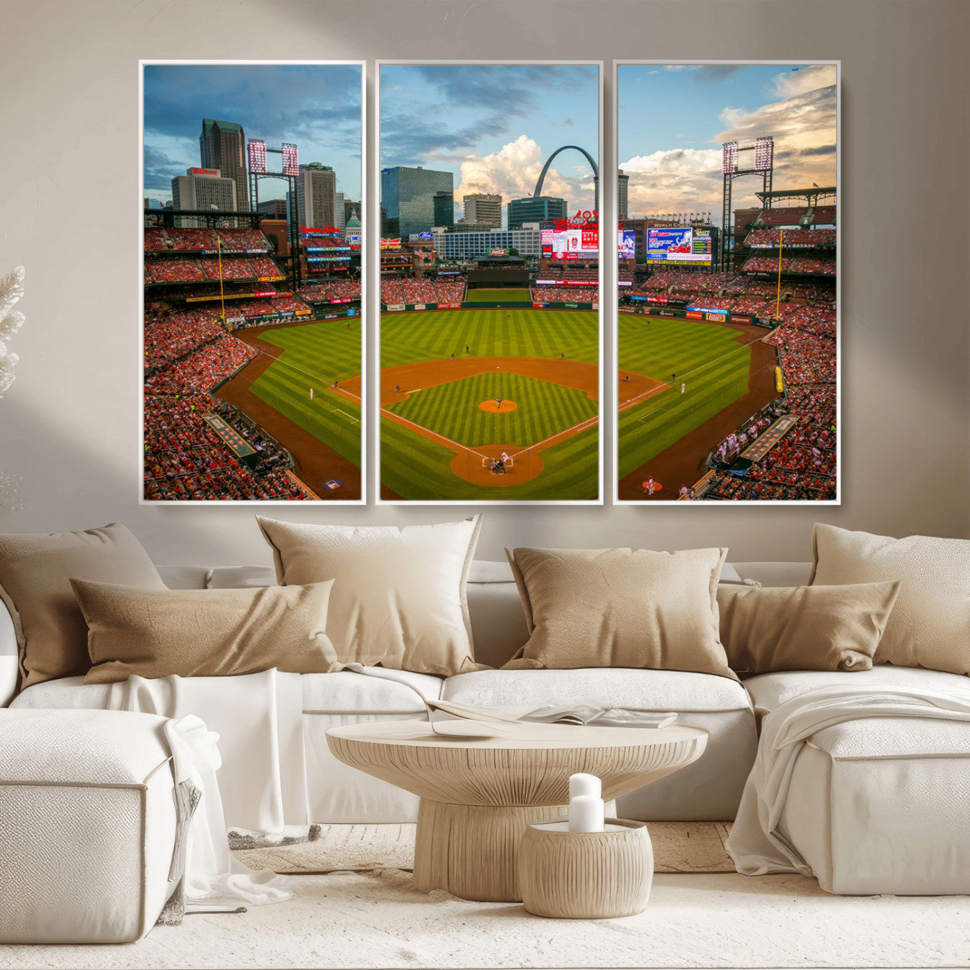 91908-MGV-CV-36X24-Baseball Stadium Wall Art – Canvas Print Game Day Field City Skyline Iconic Arch Scene Sports Photography, Decor for Game Room,