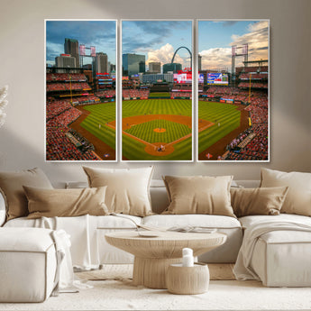 91908-MGV-CV-36X24-Baseball Stadium Wall Art – Canvas Print Game Day Field City Skyline Iconic Arch Scene Sports Photography, Decor for Game Room,