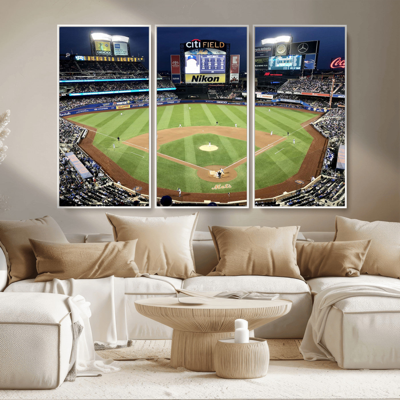87666-MGV-CV-36X24-City Field Stadium Wall Art Canvas Print, Framed New York Stadium Art Picture Print, Citi Field Stadium Perfect Sport Room Decor