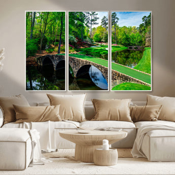 57655-MGV-CV-36X24-Golf Course Wall Art – Canvas Print Scenic Green Fairway Stone Bridge Water Reflection Landscape, Classic Sports Decor for Office,