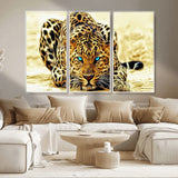 45281-MGV-CV-36X24-Blue Eye Leopard Wall Art Canvas Print, Framed Leopard Painting Art Picture Print, Big Cat Perfect Safari Wildlife Decor Artwork