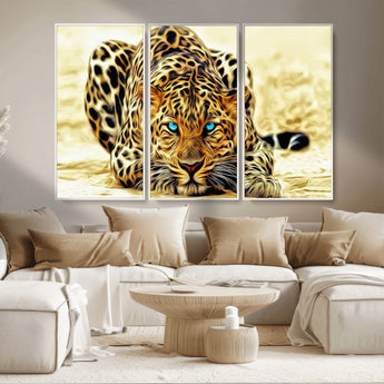 45281-MGV-CV-36X24-Blue Eye Leopard Wall Art Canvas Print, Framed Leopard Painting Art Picture Print, Big Cat Perfect Safari Wildlife Decor Artwork