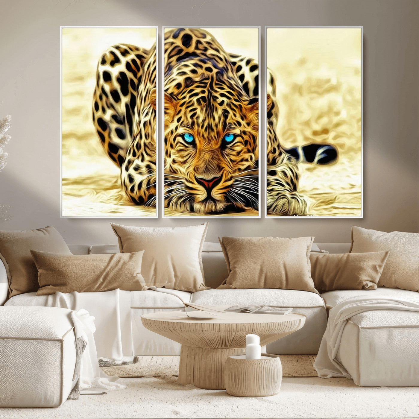 45281-MGV-CV-36X24-Blue Eye Leopard Wall Art Canvas Print, Framed Leopard Painting Art Picture Print, Big Cat Perfect Safari Wildlife Decor Artwork