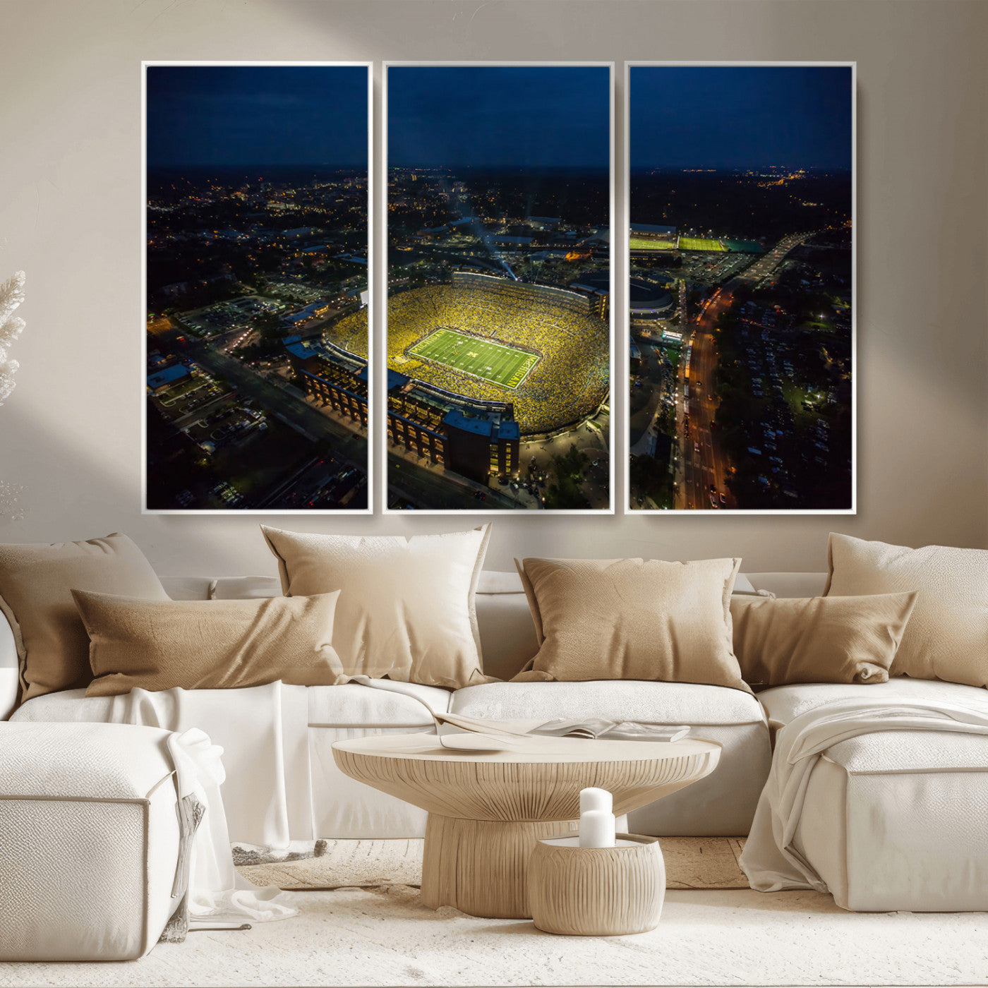 52519-MGV-CV-36X24-Michigan Football Stadium Wall Art Canvas Print, Framed Michigan Stadium Art Picture Print, Michigan Wolverines Field Perfect