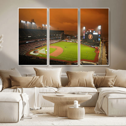 31315-MGV-CV-36X24-Oracle Park Stadium Wall Art Canvas Print, Framed California Stadium Art Picture Print, Oracle Park Field Perfect Sport Room Decor