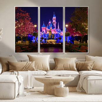 79435-MGV-CV-36X24-Disney Castle Wall Art Canvas Print, Framed Magic Kingdom Art Picture Print, Disney World Perfect Child Room Decor Artwork