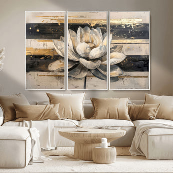18807-MGV-CV-36X24-Lotus Flower Wall Art Canvas Print, Framed Abstract Lotus Art Picture Print, White Lotus Flower Perfect Abstract Floral Decor