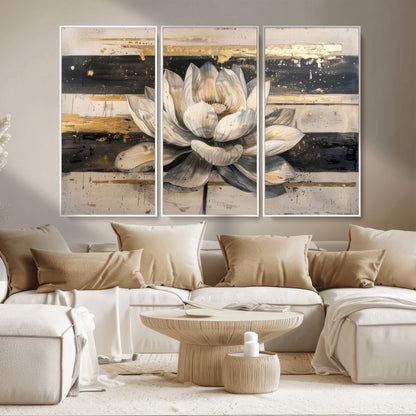 18807-MGV-CV-36X24-Lotus Flower Wall Art Canvas Print, Framed Abstract Lotus Art Picture Print, White Lotus Flower Perfect Abstract Floral Decor