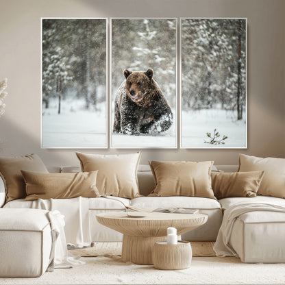 43350-MGV-CV-36X24-Wild Bear in Snow Wall Art – Majestic Wildlife Photography Print, Winter Forest Nature Decor for Cabin, Lodge, Rustic Home,