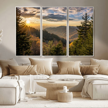 73692479-MGV-CV-36X24-Smoky Mountains Wall Art Canvas Print, Framed Forest Mountain Art Picture Print, Spring Mountain Perfect Spring Style Decor