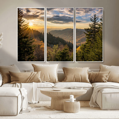 73692479-MGV-CV-36X24-Smoky Mountains Wall Art Canvas Print, Framed Forest Mountain Art Picture Print, Spring Mountain Perfect Spring Style Decor