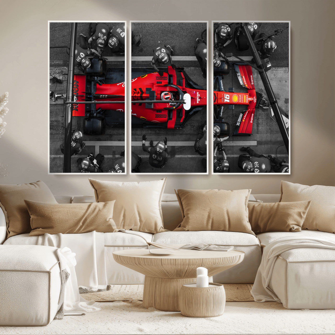 99356-MGV-CV-36X24-Ferrari Pit Stop Wall Art – Formula 1 Racing Car Canvas Print, Red Speed Machine Motorsport Decor for Office, Garage, Man Cave or