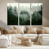 167720496-MGV-CV-36X24-Misty Forest Wall Art – Serene Evergreen Trees Canvas Print, Foggy Mountain Nature Landscape Decor for Bedroom, Living Room or