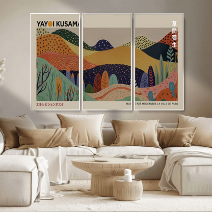 11242-MGV-CV-36X24-Kusama Wall Art – Abstract Colorful Hills Canvas Print, Modern Japanese Inspired Landscape Poster for Living Room, Office or