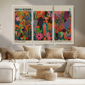 40791-MGV-FC-48X32-3P_White-Kusama Inspired Wall Art – Vibrant Abstract Floral Jungle Canvas Print, Bold Pop Art Botanical Decor for Living Room, Bedroom, or