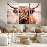 93730-MGV-CV-36X24-Scottish Cow Wall Art Canvas Print, Framed Longhorn Cow Art Picture Print, Highland Cattle Perfect Rustic Farmhouse Decor Artwork