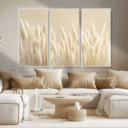 81444-MGV-CV-36X24-Pampas Grass Wall Art Canvas Print, Framed Beige Pampas Grass Art Picture Print, Minimalist Beige Perfect Minimalist Nature Decor
