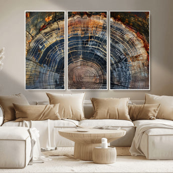 16193-MGV-CV-36X24-Tree Ring Wall Art – Abstract Wood Grain Canvas Print, Rustic Nature Texture Artwork Poster for Living Room, Bedroom, Office,