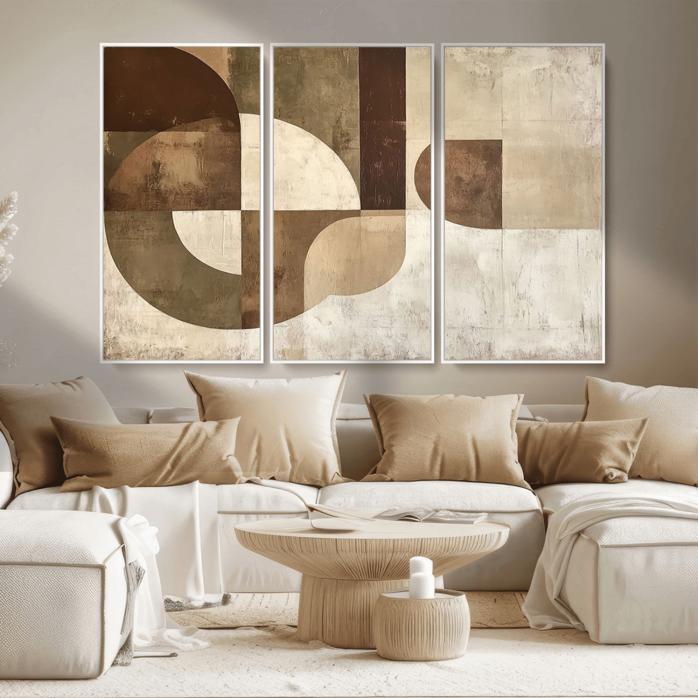 59767-MGV-CV-36X24-Abstract Geometric Shapes Wall Art – Modern Minimalist Canvas Print, Neutral Brown Beige Tan Artwork for Living Room, Bedroom,