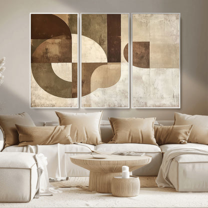 59767-MGV-CV-36X24-Abstract Geometric Shapes Wall Art – Modern Minimalist Canvas Print, Neutral Brown Beige Tan Artwork for Living Room, Bedroom,