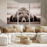20611-MGV-CV-36X24-Grizzly Bear Wall Art – Majestic Wildlife Sepia Canvas Print, Rustic Nature Animal Artwork for Cabin, Lodge, Living Room, Bedroom,
