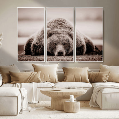 20611-MGV-CV-36X24-Grizzly Bear Wall Art – Majestic Wildlife Sepia Canvas Print, Rustic Nature Animal Artwork for Cabin, Lodge, Living Room, Bedroom,