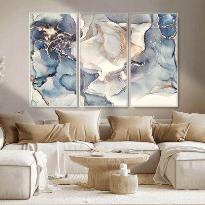 51497-MGV-CV-36X24-Abstract Blue and Gold Wall Art – Modern Fluid Ink Style Canvas Print, Elegant Contemporary Decor for Living Room, Office