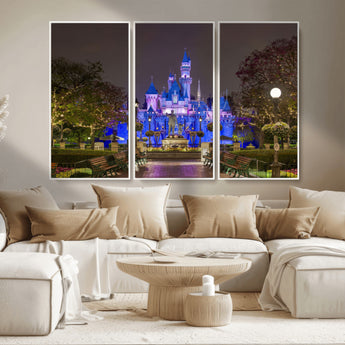 63560-MGV-CV-36X24-Fairy Tale Castle Wall Art – Magical Night Scene Canvas Print with Lights and Gardens, Fantasy Architecture Artwork for Living