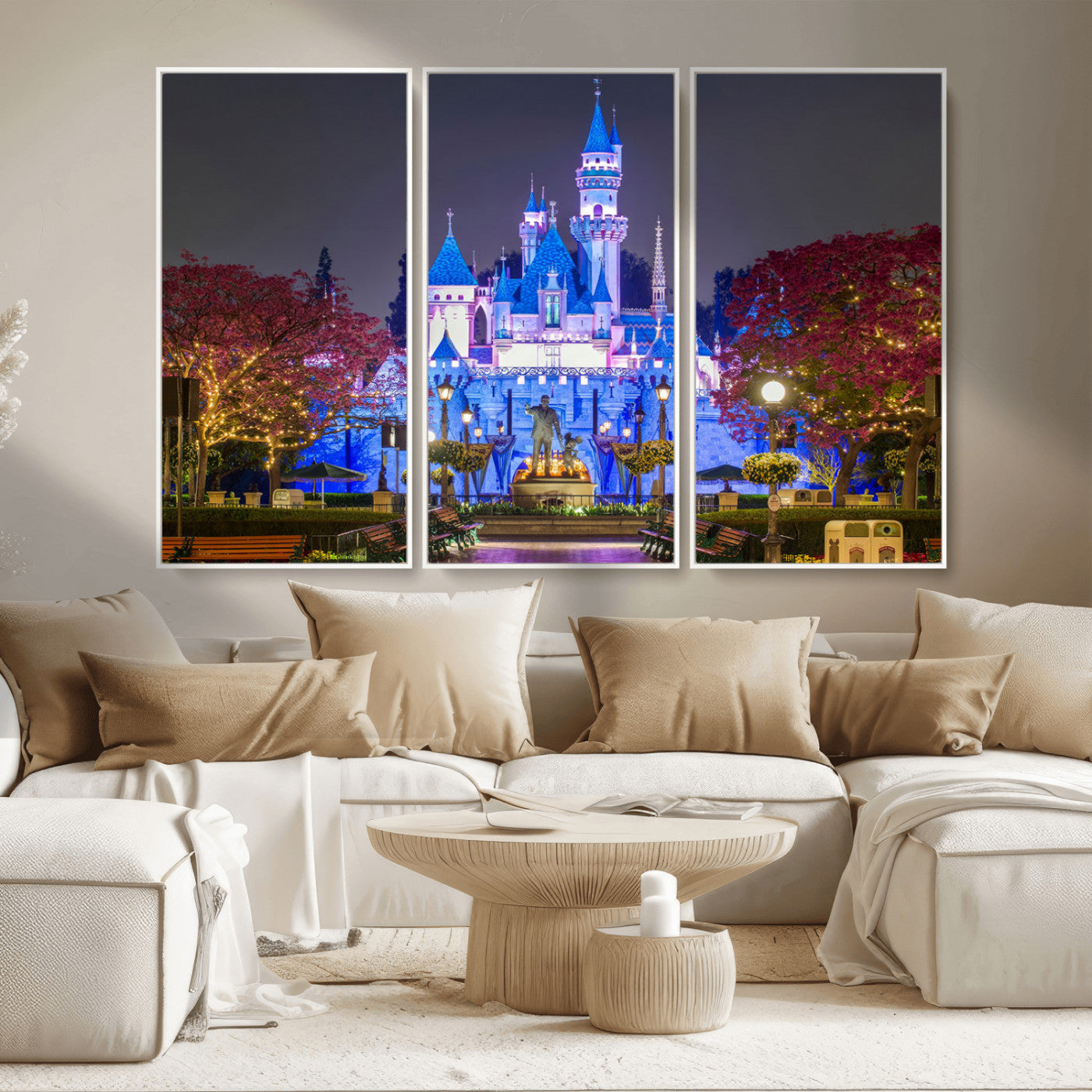 66710-MGV-CV-36X24-Enchanted Castle Wall Art – Magical Night Scene Canvas Print with Glowing Lights, Fantasy Architecture Artwork for Living Room,