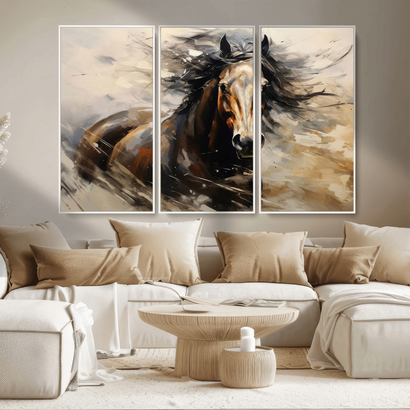 53001-MGV-CV-36X24-Wild Horse Wall Art – Majestic Stallion Canvas Print with Flowing Mane, Rustic Western Style Painting for Living Room, Office or