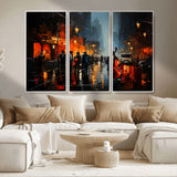 32816-MGV-CV-36X24-City Jazz Night Wall Art – Modern Abstract Urban Street Scene Canvas Print, Moody Music-Themed Decor for Living Room, Office, or