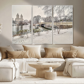 60292-MGV-CV-36X24-Central Park Winter Wall Art – Snowy Bow Bridge Canvas Print, Scenic New York City Landscape Photography for Living Room, Bedroom