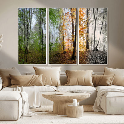 95317-MGV-CV-36X24-Four Seasons Forest Wall Art – Panoramic Nature Canvas Print Showing Spring, Summer, Autumn and Winter Landscape for Living Room,