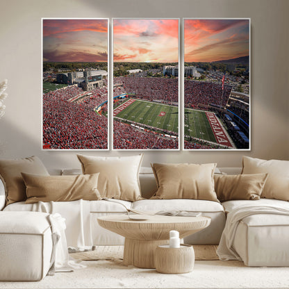 51135-MGV-FC-48X32-3P_White-Indiana Hoosiers Stadium Wall Art – Panoramic Football Canvas Print with Game Day Crowd and Sunset Sky, Sports Artwork for Man